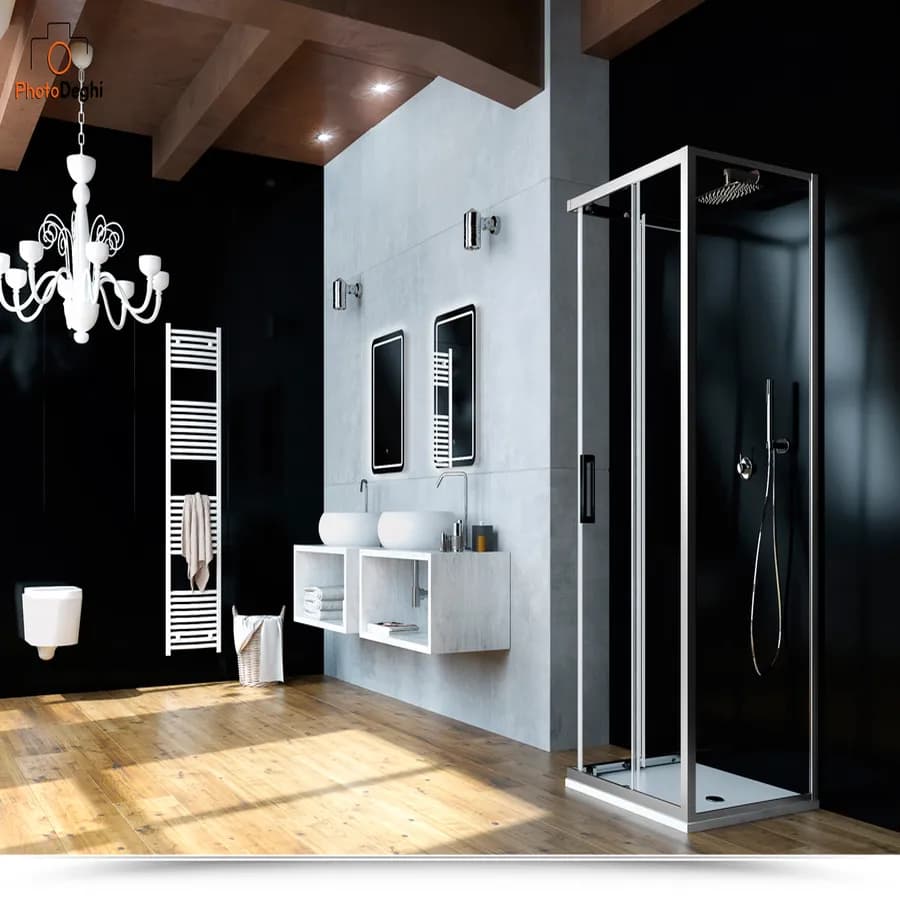 Box 3 lati 90x90x90 cm doppio scorrevole vetro trasparente anticalcare profilo cromo 195h - Moritz