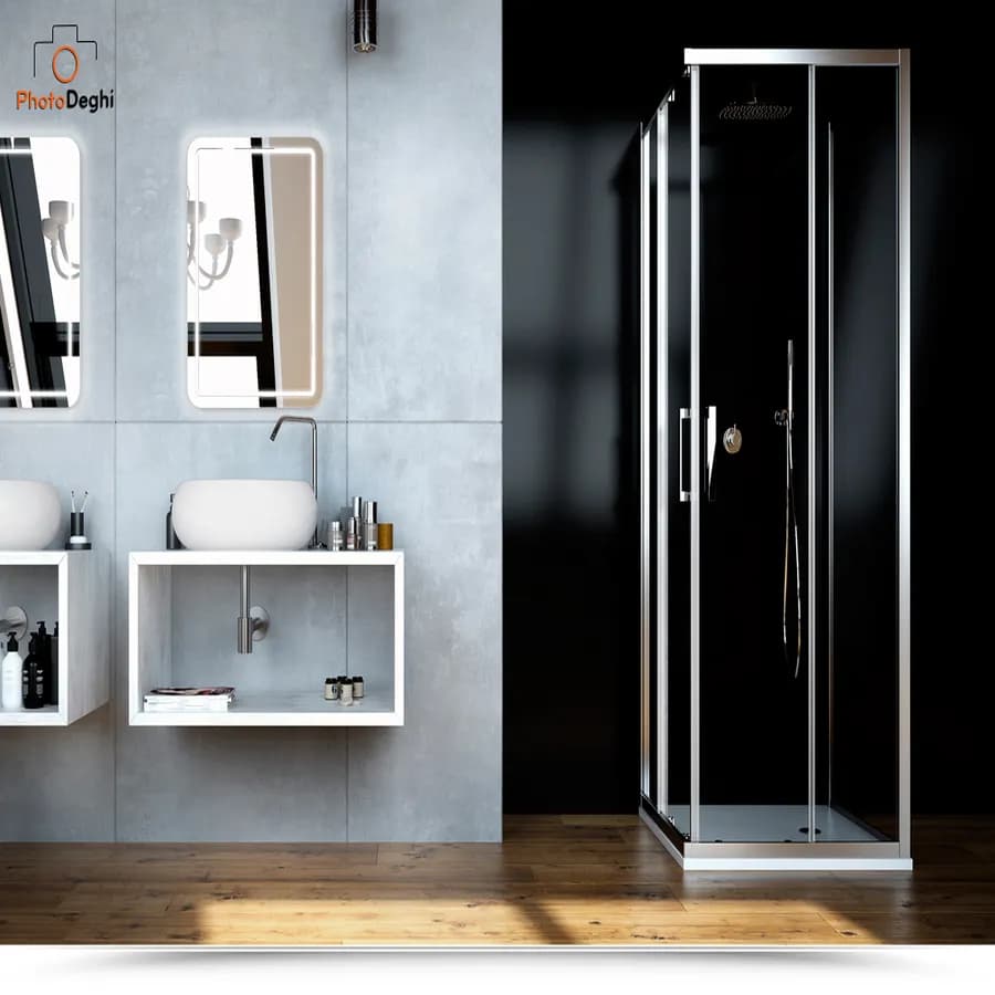 Box 3 lati 90x90x90 cm doppio scorrevole vetro trasparente anticalcare profilo cromo 195h - Moritz
