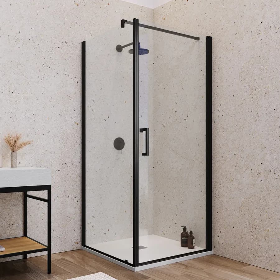 Box doccia 100X90 cm battente con vetro anticalcare trasparente e profilo nero opaco 200h - Artego