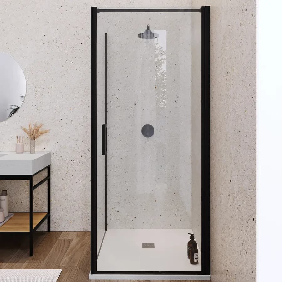 Box doccia 100X90 cm battente con vetro anticalcare trasparente e profilo nero opaco 200h - Artego