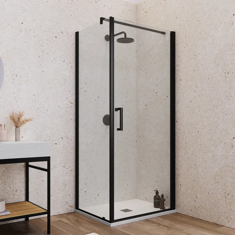Box doccia 70X90 cm battente con vetro anticalcare trasparente e profilo nero opaco 200h - Artego
