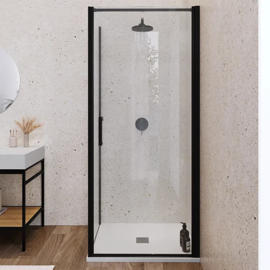 Box doccia 70X90 cm battente con vetro anticalcare trasparente e profilo nero opaco 200h - Artego