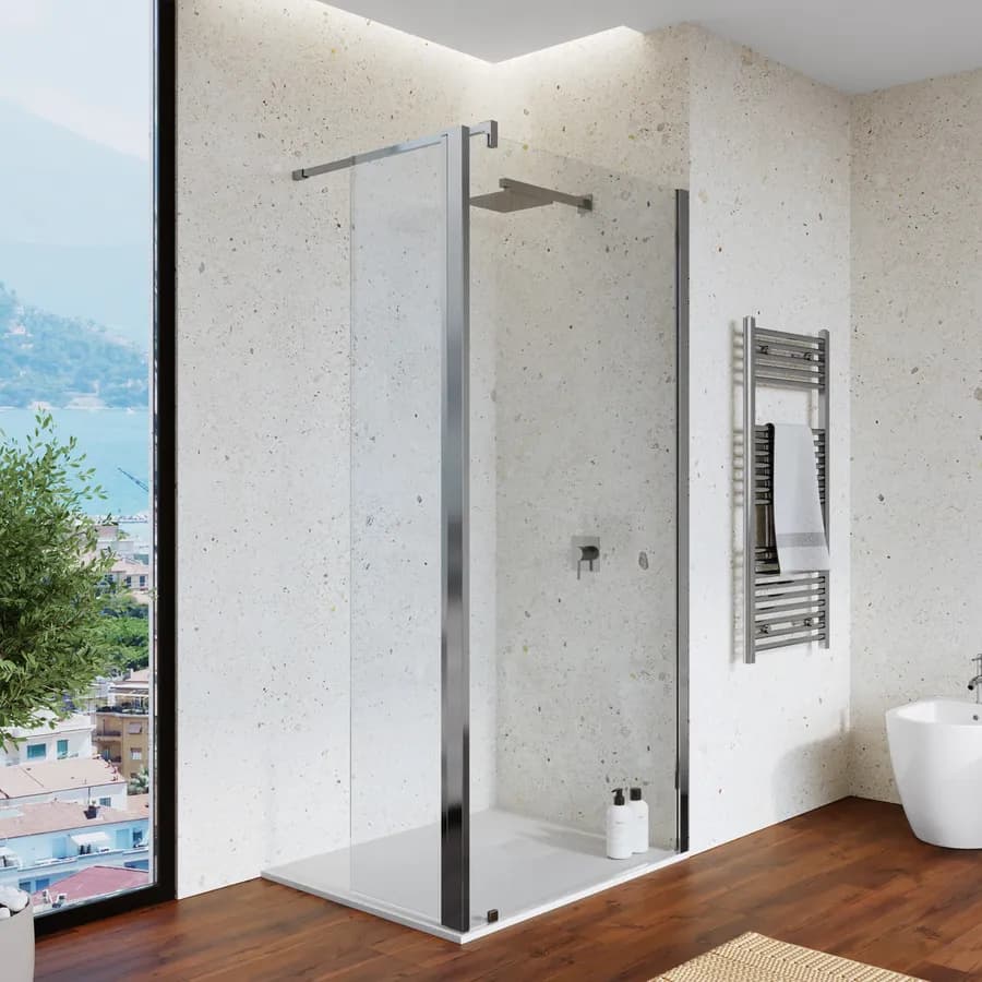 Box doccia walk-in 100 cm + anta girevole 35 cm vetro anticalcare trasparente 8mm e profilo cromo 200h - Keep