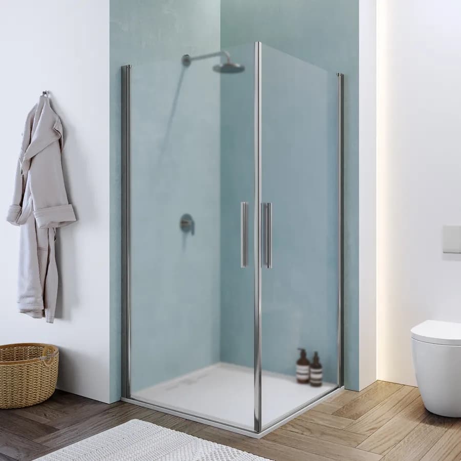 Box doccia 100x100 cm doppio battente con vetro temperato opaco e profilo cromo 190h - Nilo