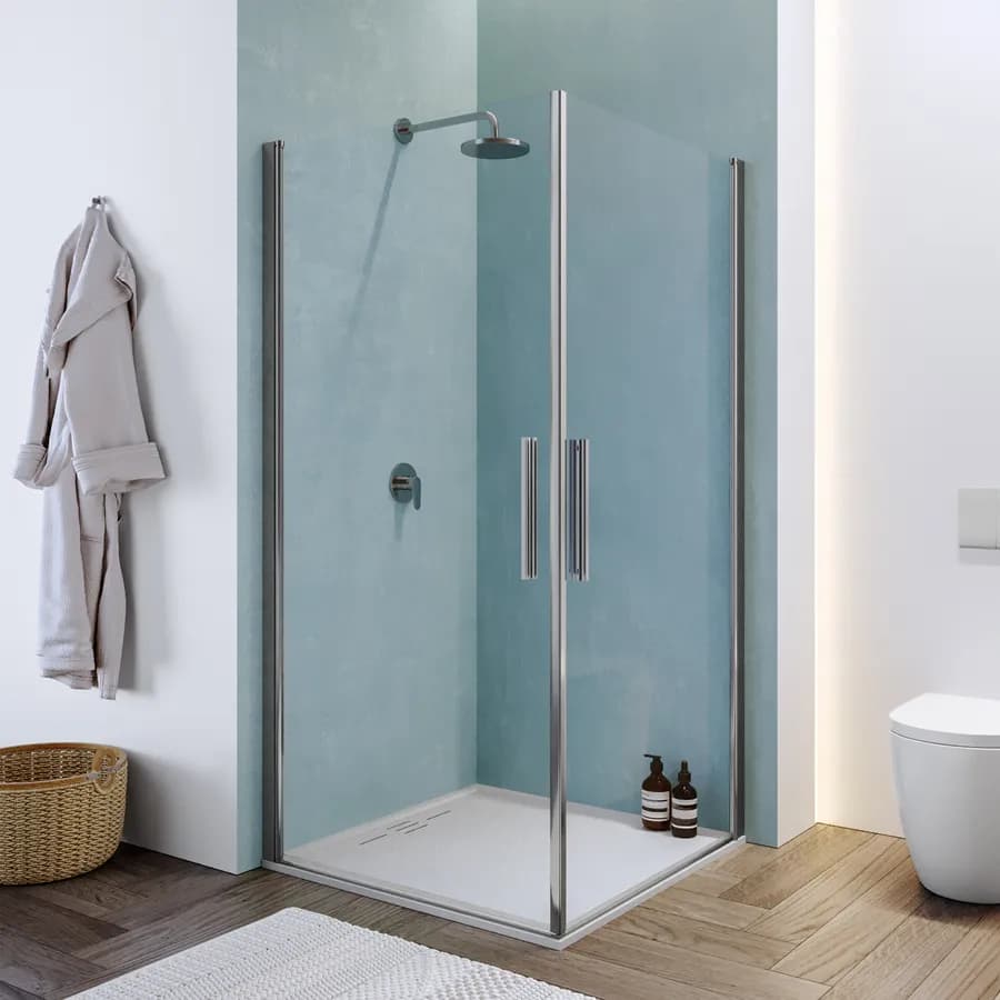 Box doccia 100x100 cm doppio battente con vetro temperato trasparente e profilo cromo 195h - Nilo