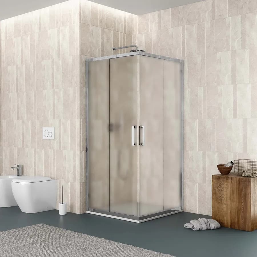 Box doccia 100x100 cm angolare scorrevole vetro opaco profilo cromo 195h - Moritz