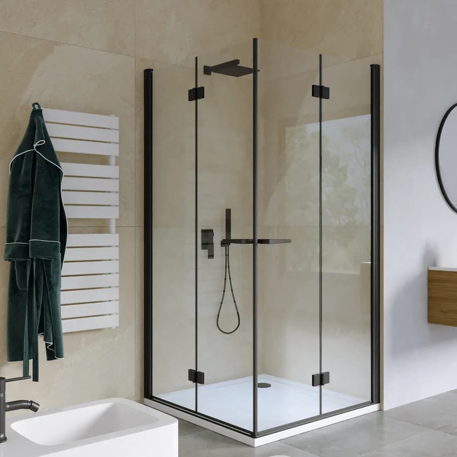 Box doccia 100x105 cm doppio soffietto vetro anticalcare trasparente e profilo nero opaco 195h - Flexy