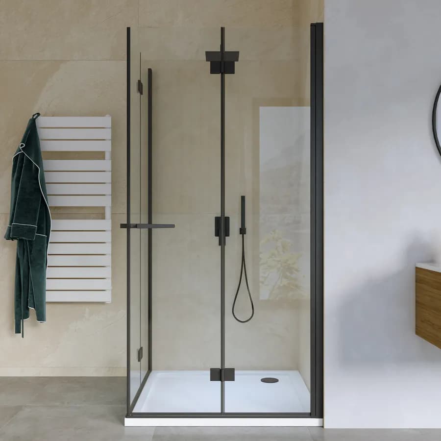 Box doccia 100x105 cm doppio soffietto vetro anticalcare trasparente e profilo nero opaco 195h - Flexy