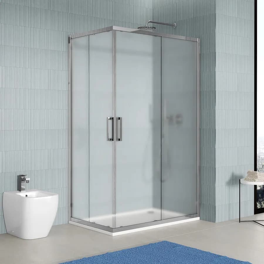 Box doccia 100x140 cm angolare scorrevole vetro opaco profilo cromo 195h - Moritz