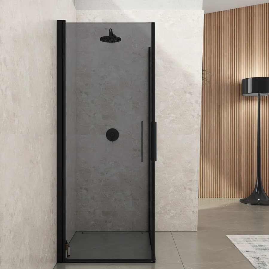 Box doccia 100X75 cm doppio battente con vetro temperato fumé e profilo nero opaco 195h - Nilo