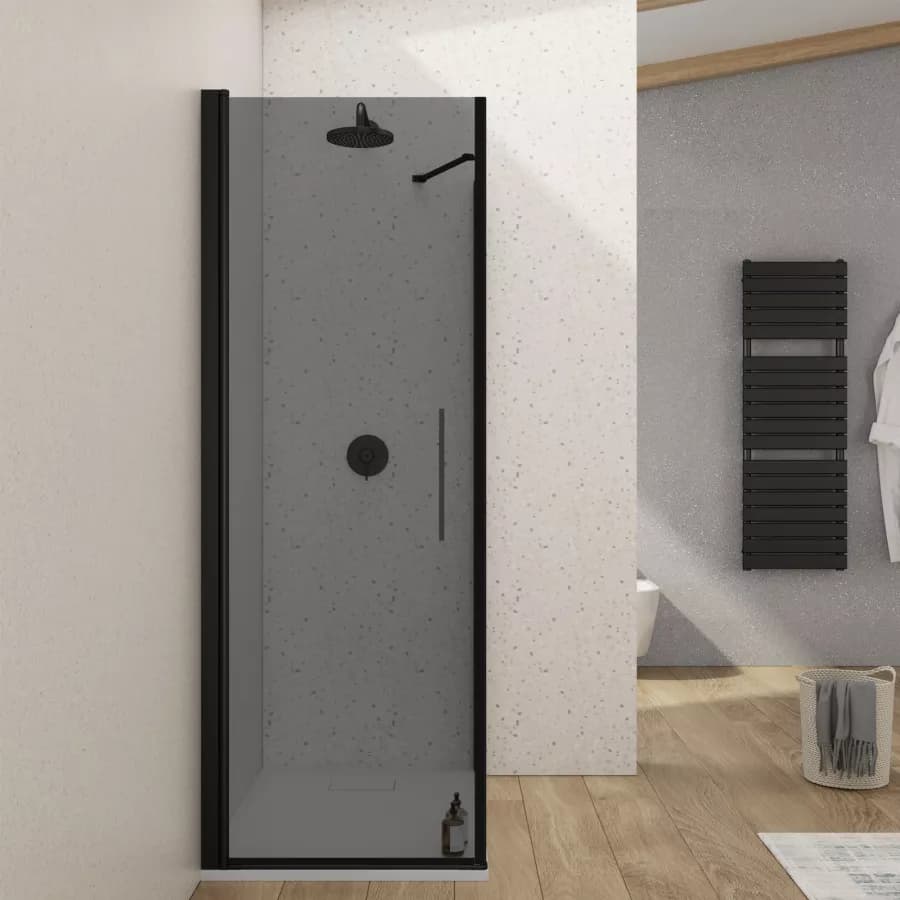 Box doccia 100X80 cm battente 80 cm con vetro temperato fumé e profilo nero 195h - Nilo