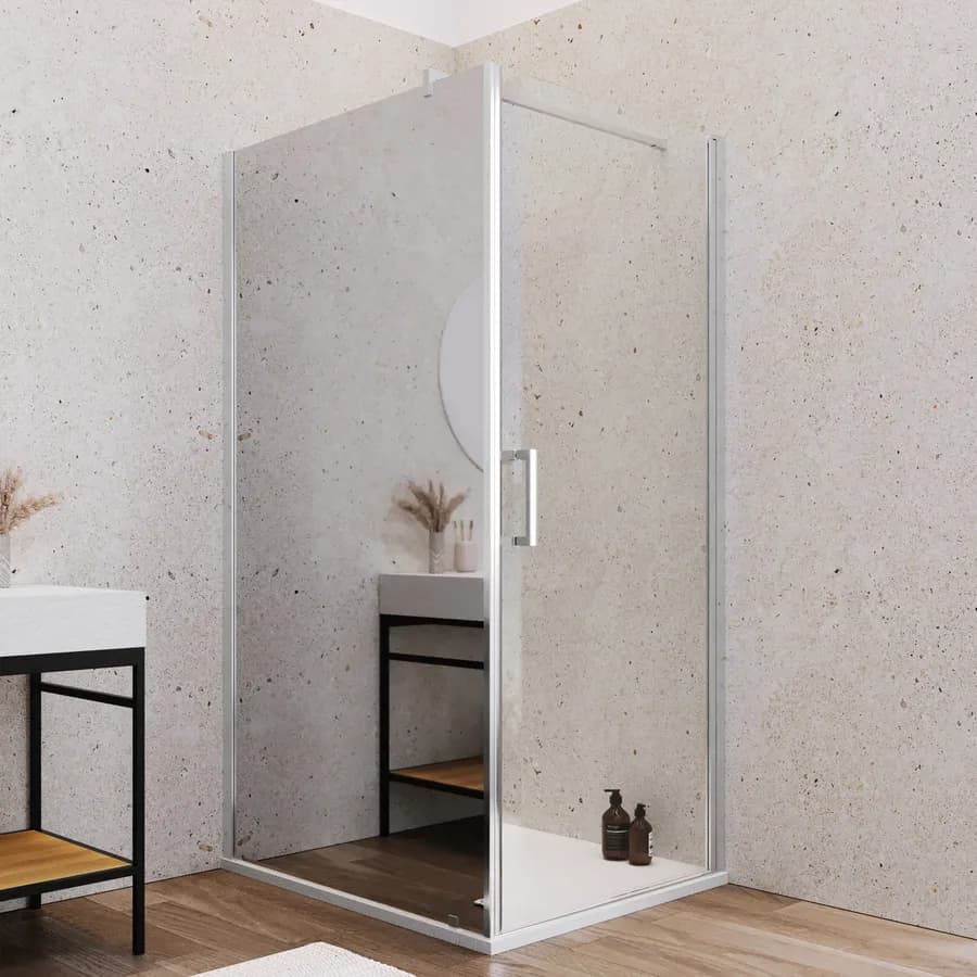 Box doccia 110X100 cm lato fisso specchiato con battente e profilo cromo 200h - Artego Duo