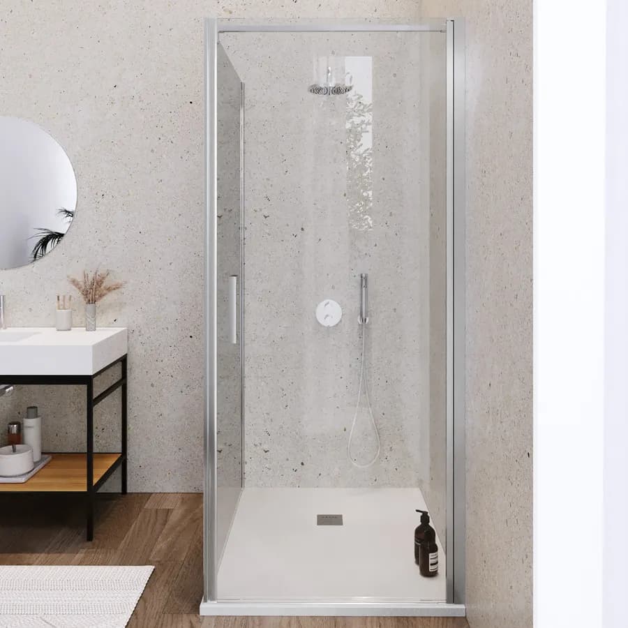 Box doccia 110X100 cm lato fisso specchiato con battente e profilo cromo 200h - Artego Duo