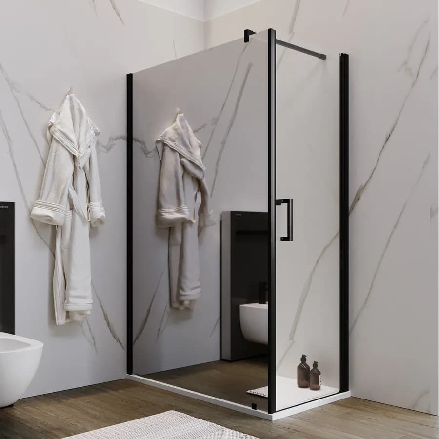 Box doccia 120X70 cm lato fisso specchiato con battente e profilo nero 200h - Artego Duo