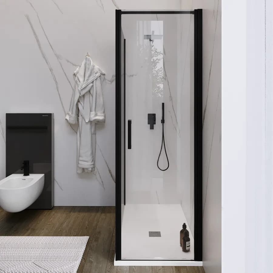 Box doccia 120X70 cm lato fisso specchiato con battente e profilo nero 200h - Artego Duo