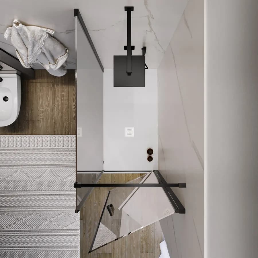 Box doccia 120X70 cm lato fisso specchiato con battente e profilo nero 200h - Artego Duo