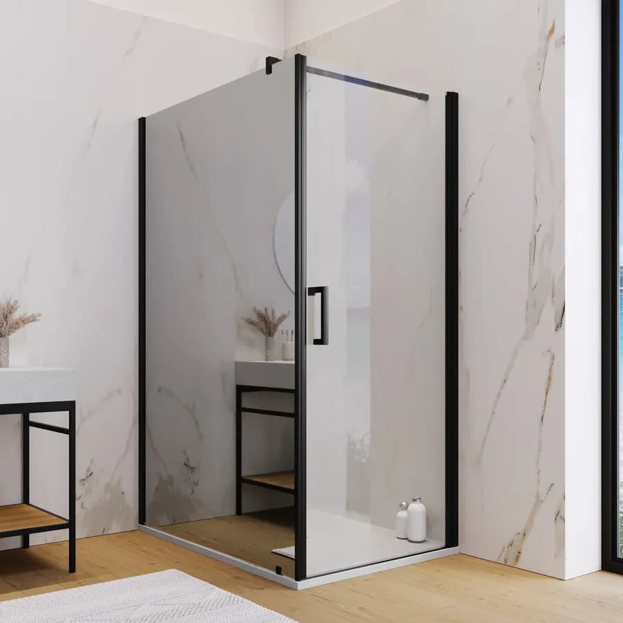 Box doccia 120X90 cm lato fisso specchiato con battente e profilo nero 200h - Artego Duo