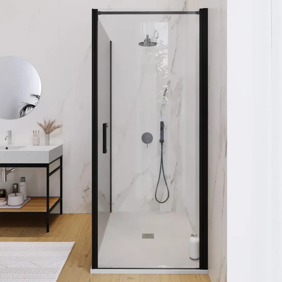 Box doccia 120X90 cm lato fisso specchiato con battente e profilo nero 200h - Artego Duo