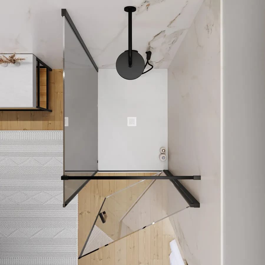 Box doccia 120X90 cm lato fisso specchiato con battente e profilo nero 200h - Artego Duo