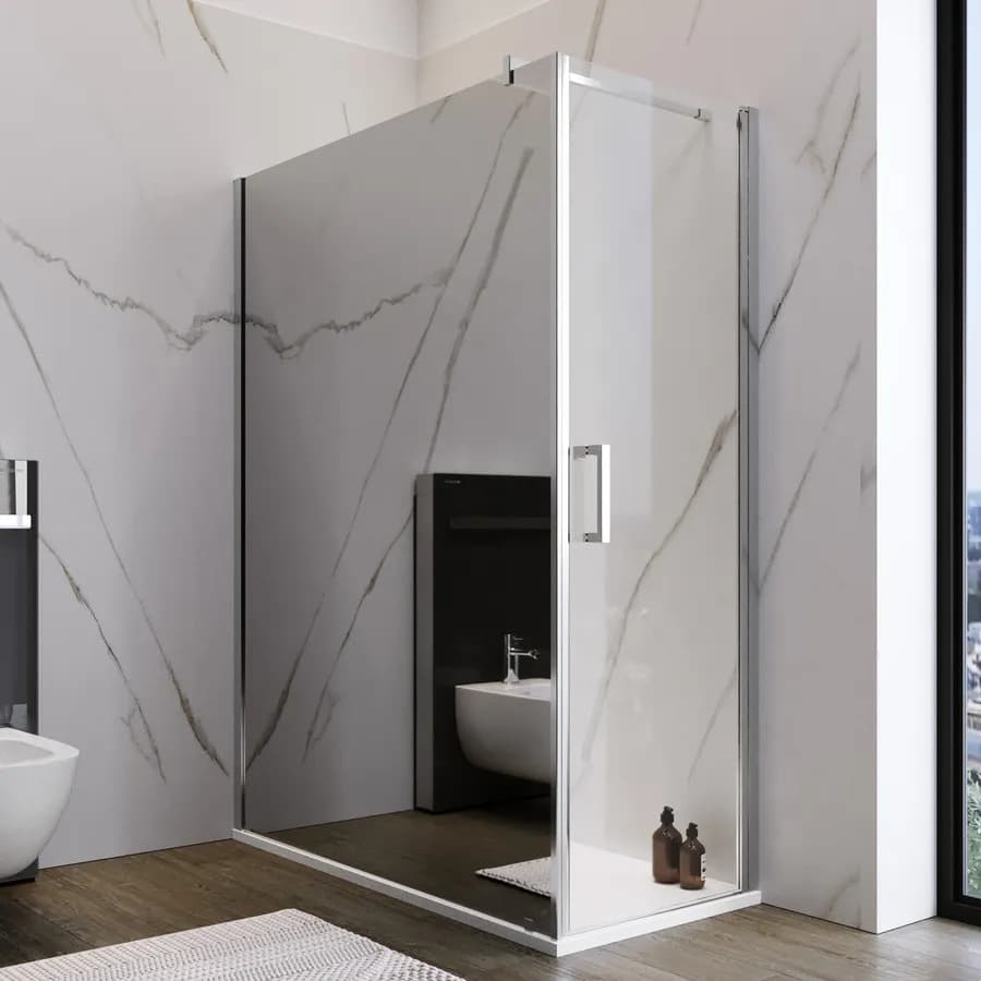Box doccia 140X70 cm lato fisso specchiato con battente e profilo cromo 200h - Artego Duo
