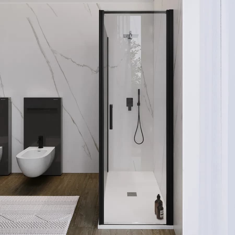 Box doccia 150X70 cm lato fisso specchiato con battente e profilo nero 200h - Artego Duo