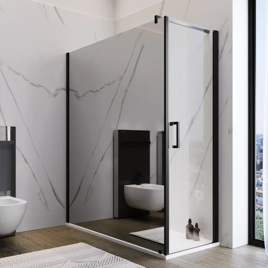 Box doccia 160X80 cm lato fisso specchiato con battente e profilo nero 200h - Artego Duo