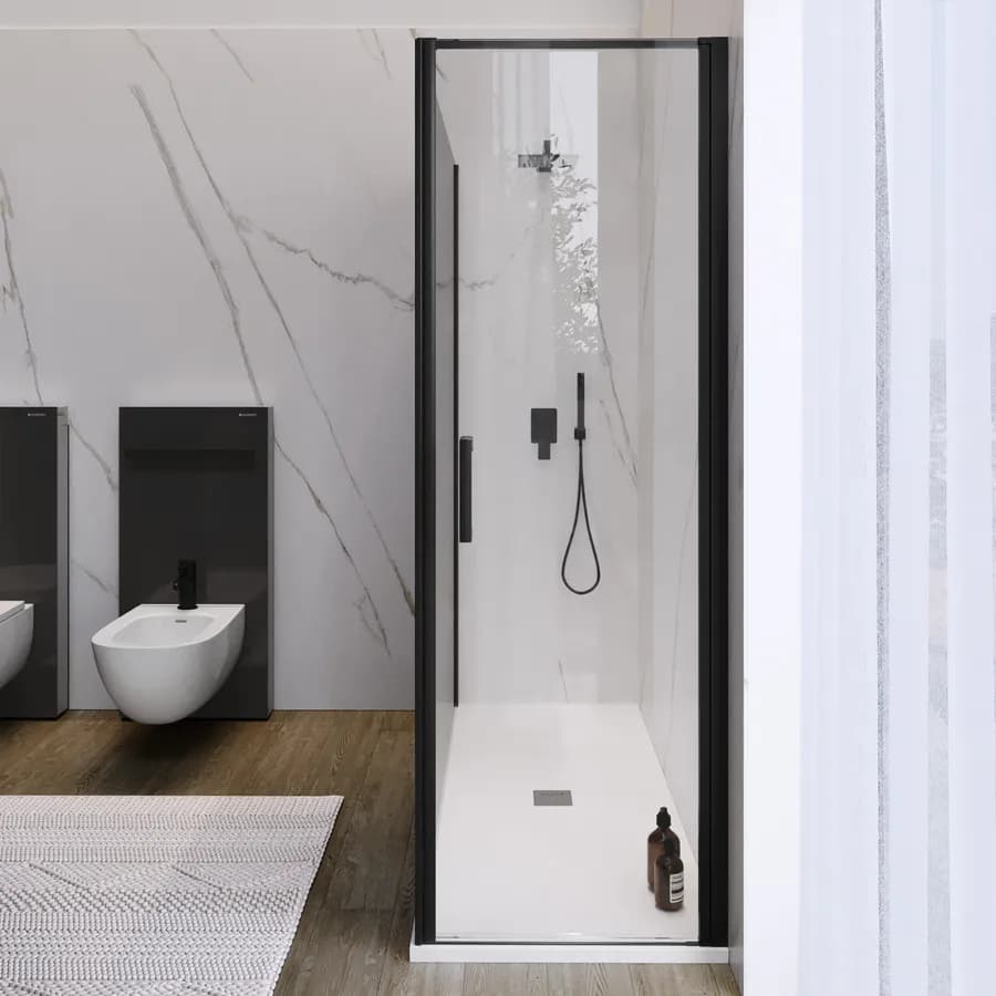 Box doccia 160X80 cm lato fisso specchiato con battente e profilo nero 200h - Artego Duo