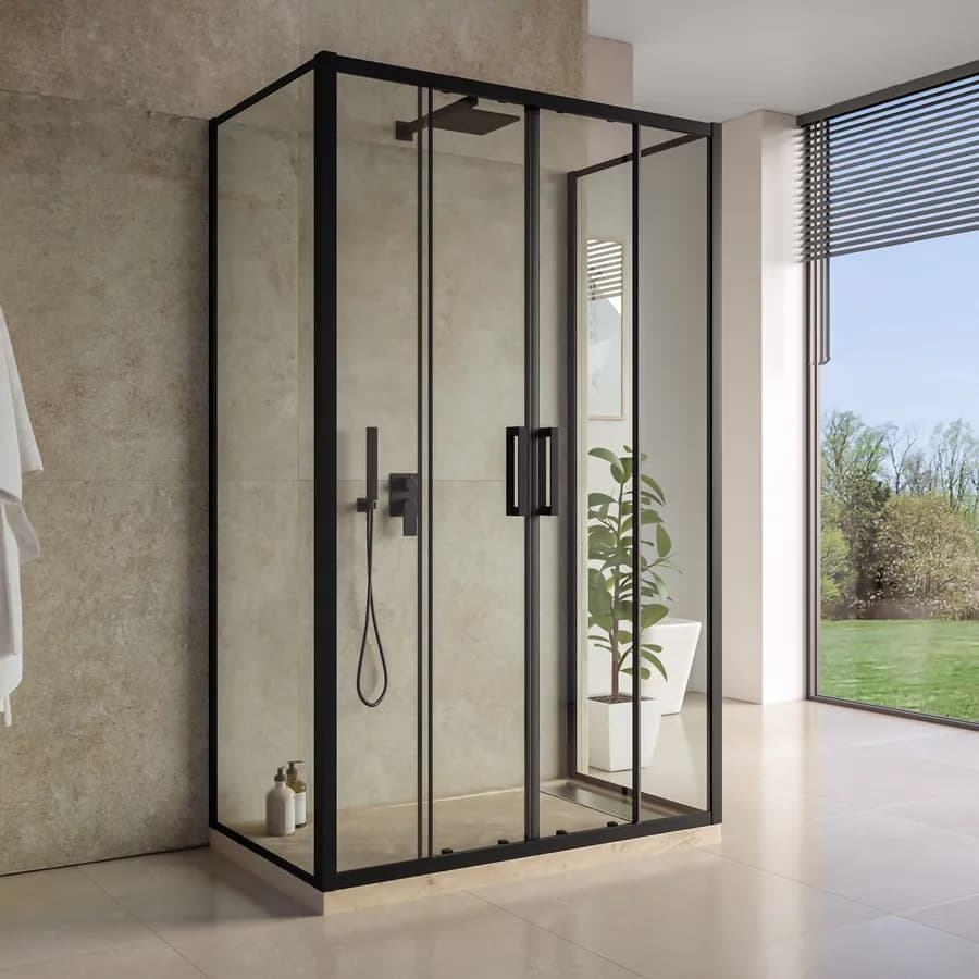 Box doccia 3 lati 65x145x65 cm scorrevole 4 ante anticalcare telaio nero - Naomi