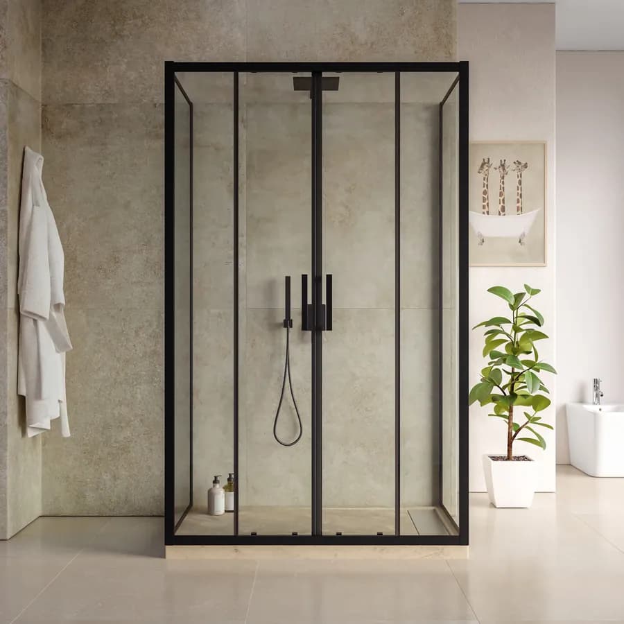 Box doccia 3 lati 65x145x65 cm scorrevole 4 ante anticalcare telaio nero - Naomi