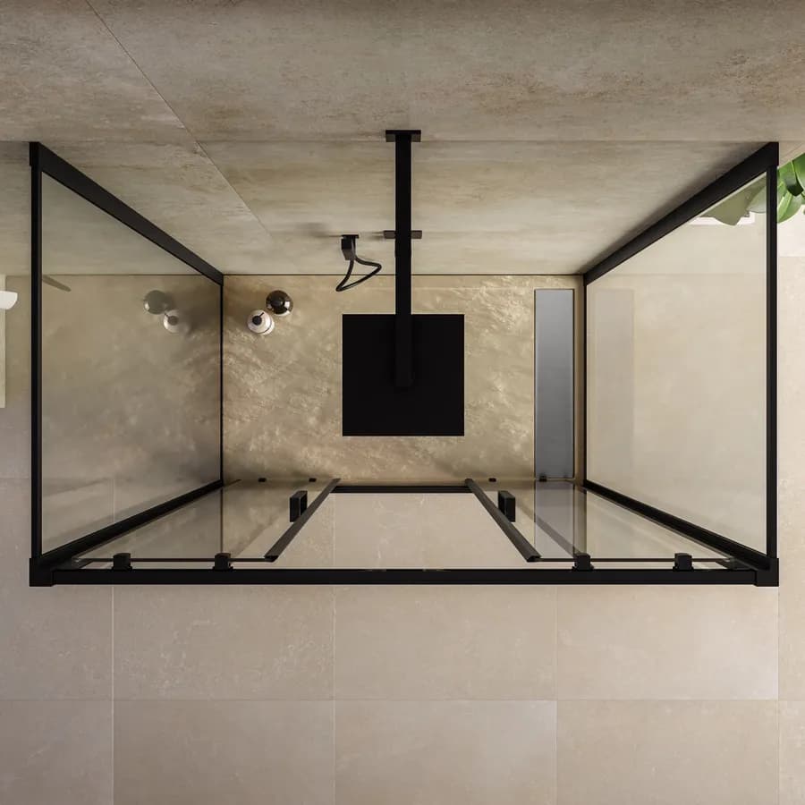 Box doccia 3 lati 65x145x65 cm scorrevole 4 ante anticalcare telaio nero - Naomi