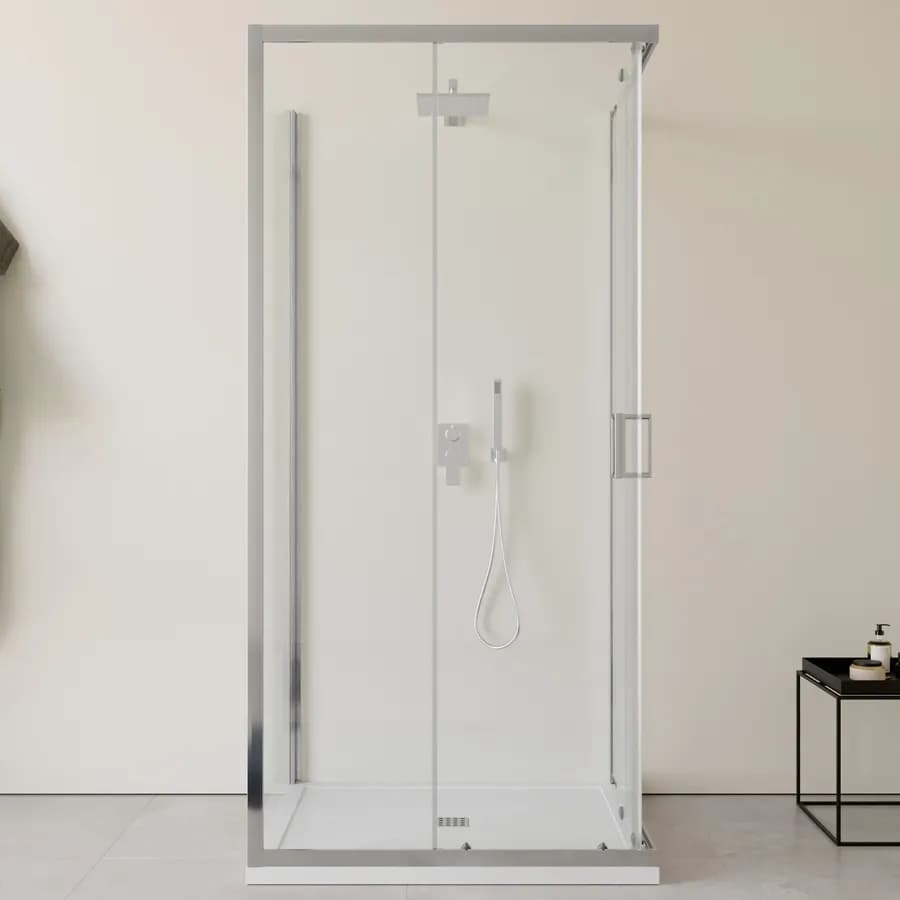 Box doccia 3 lati 70x100x70 cm doppio scorrevole con vetro trasparente e profilo cromo 200h - Skin