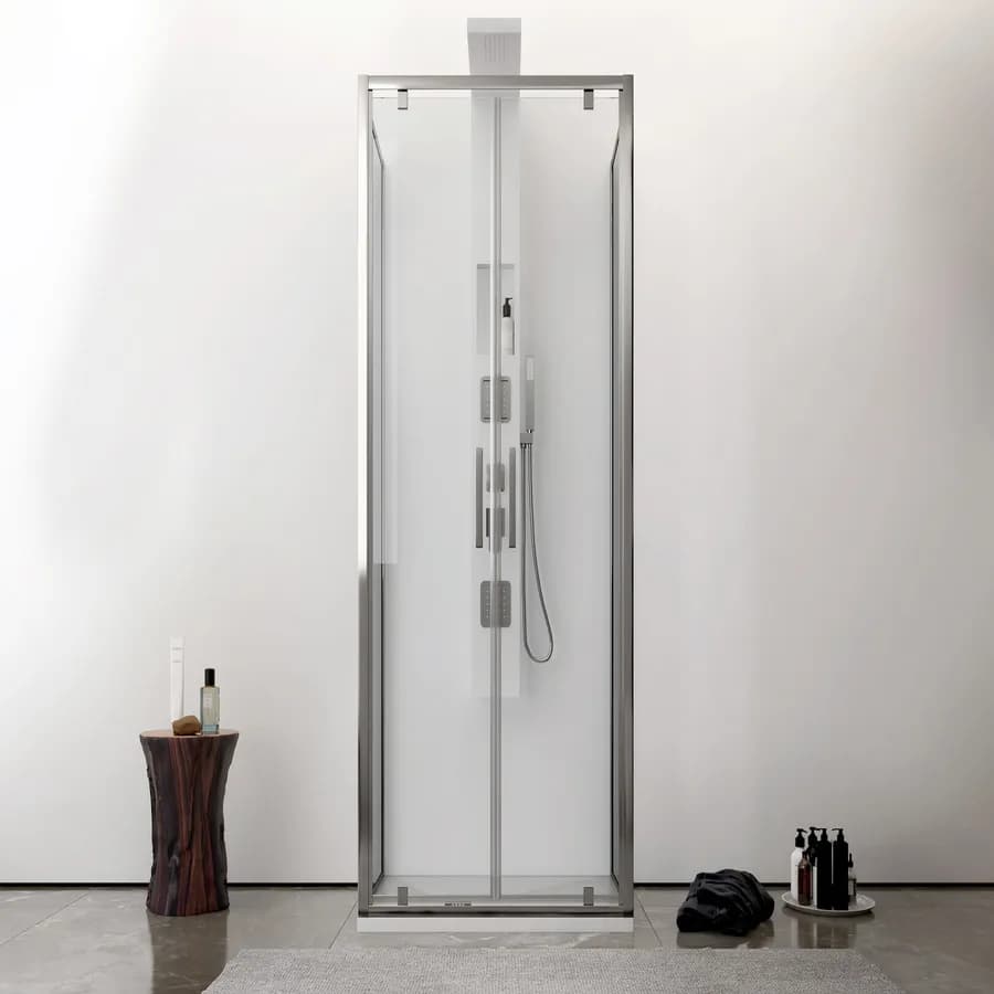 Box 3 lati 70x100x70 cm doppio battente vetro trasparente anticalcare profilo cromo 195h - Moritz