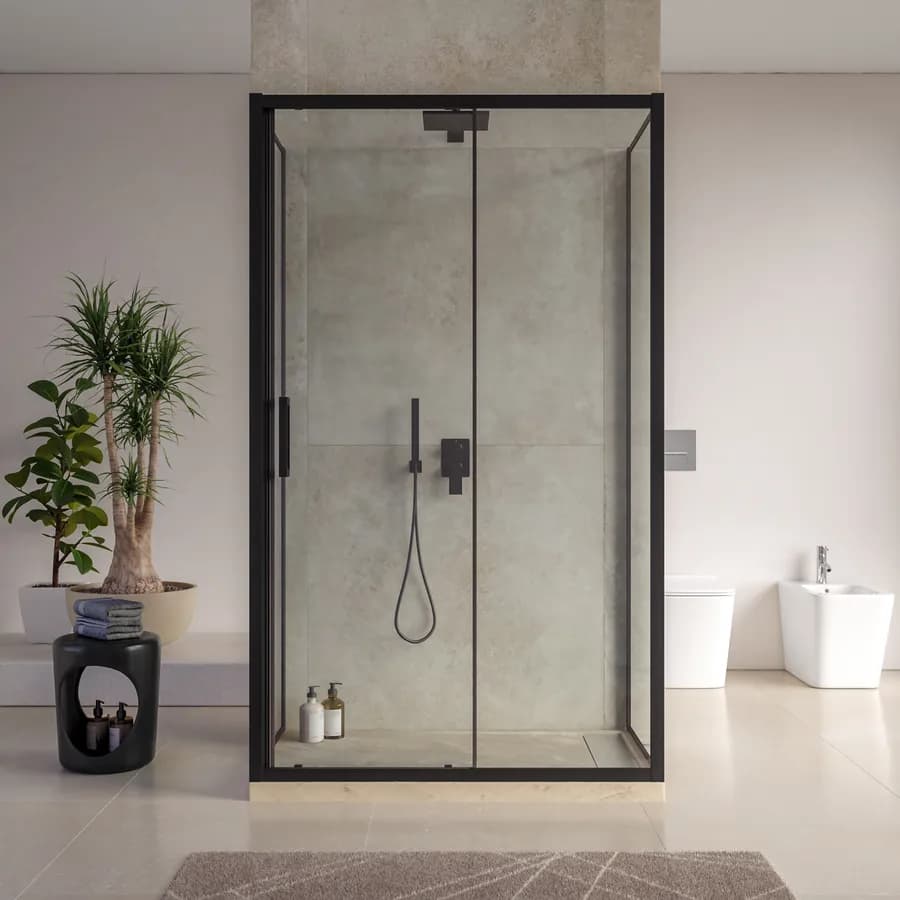 Box doccia 3 lati 70x120x70 cm scorrevole anticalcare profilo nero - Naomi