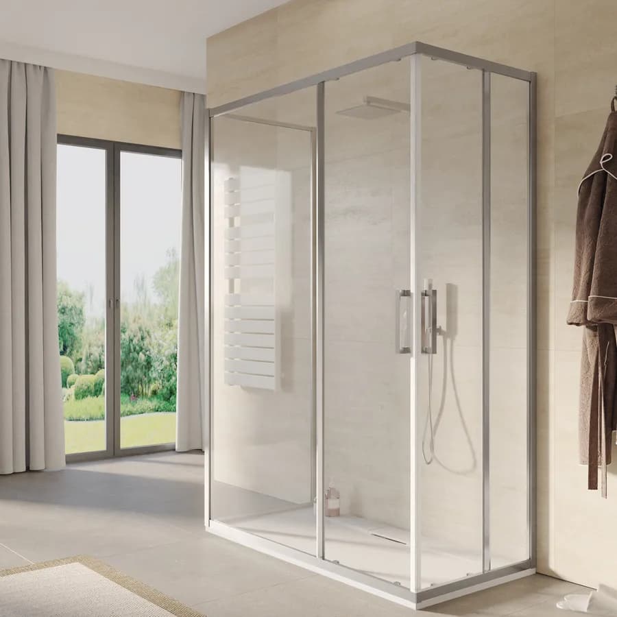 Box 3 lati 70x140x70 cm doppio scorrevole vetro trasparente anticalcare profilo cromo 195h - Moritz