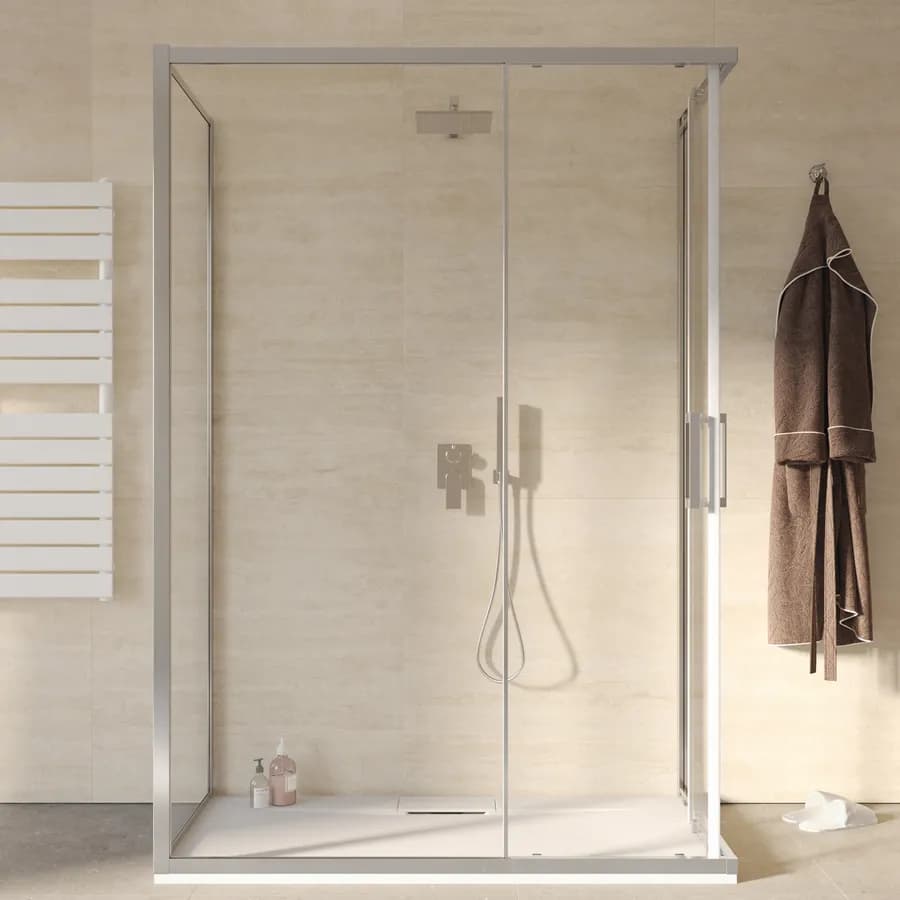 Box 3 lati 70x140x70 cm doppio scorrevole vetro trasparente anticalcare profilo cromo 195h - Moritz