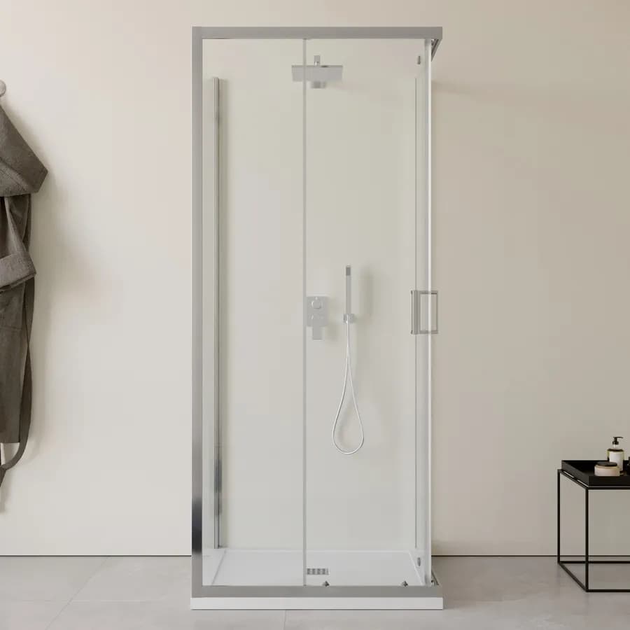Box doccia 3 lati 70x90x70 cm doppio scorrevole con vetro trasparente e profilo cromo 200h - Skin