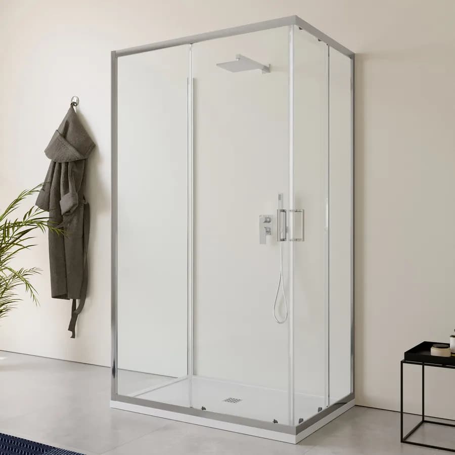 Box doccia 3 lati 80x120x80 cm doppio scorrevole con vetro trasparente e profilo cromo 200h - Skin