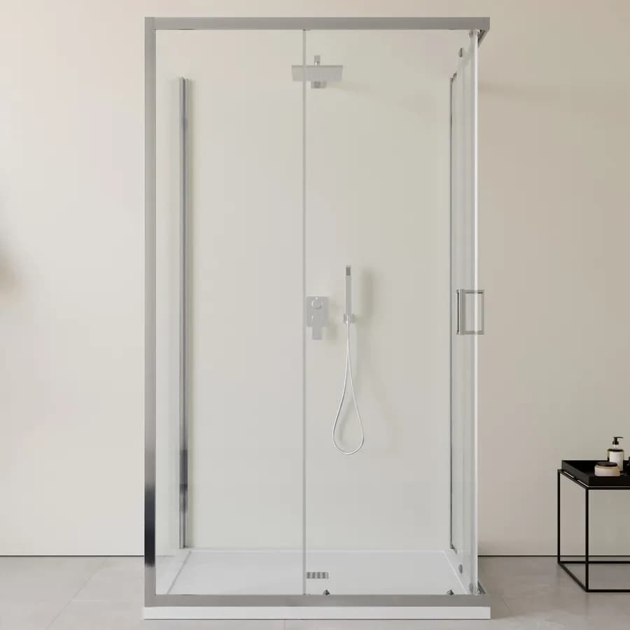 Box doccia 3 lati 80x120x80 cm doppio scorrevole con vetro trasparente e profilo cromo 200h - Skin