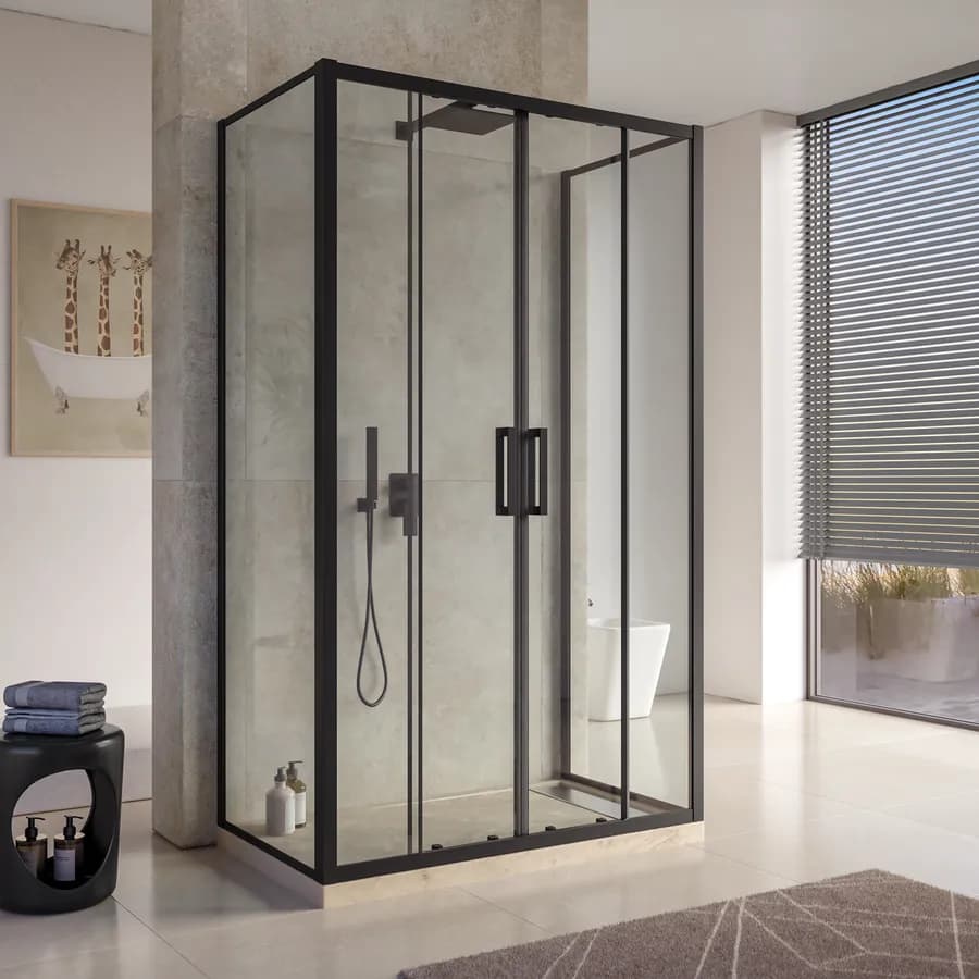 Box doccia 3 lati 80x120x80 cm scorrevole 4 ante anticalcare telaio nero - Naomi