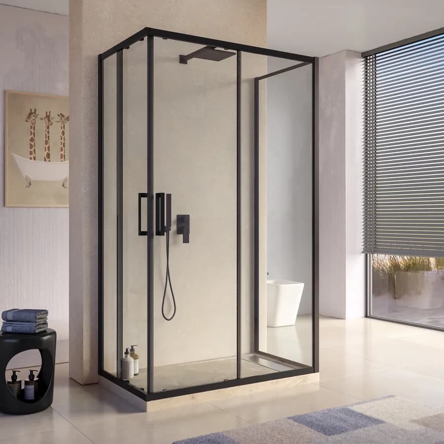 Box doccia 3 lati 80x120x80 cm telaio nero doppio scorrevole anticalcare 200h cm - Naomi