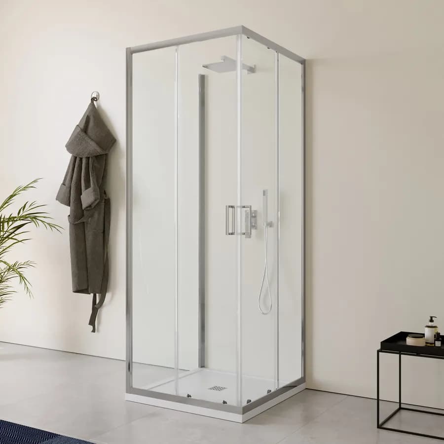 Box doccia 3 lati 90x90x90 cm doppio scorrevole con vetro trasparente e profilo cromo 200h - Skin