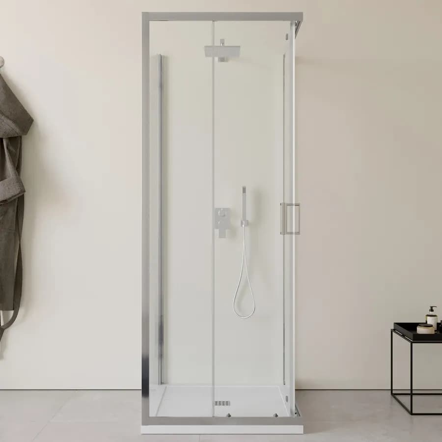 Box doccia 3 lati 90x90x90 cm doppio scorrevole con vetro trasparente e profilo cromo 200h - Skin