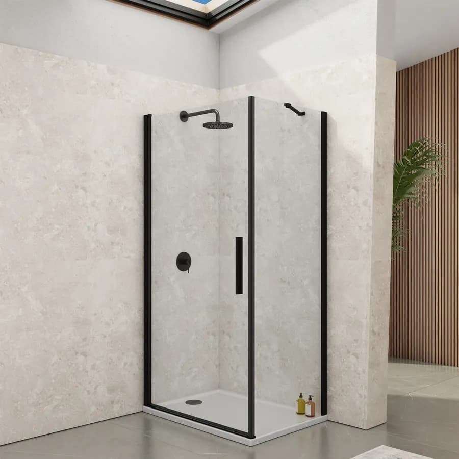Box doccia 60x100 cm battente in vetro temperato trasparente con profilo nero 195h - Nilo