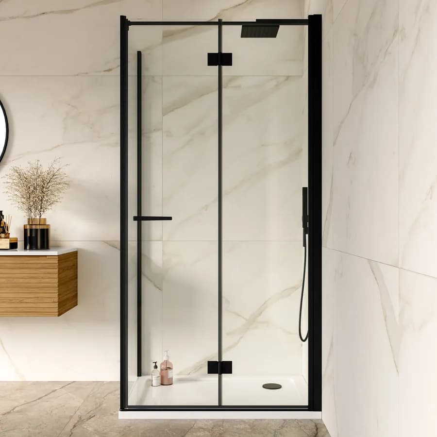 Box doccia 65x100 cm a soffietto vetro anticalcare trasparente e profilo nero opaco 195h - Flexy