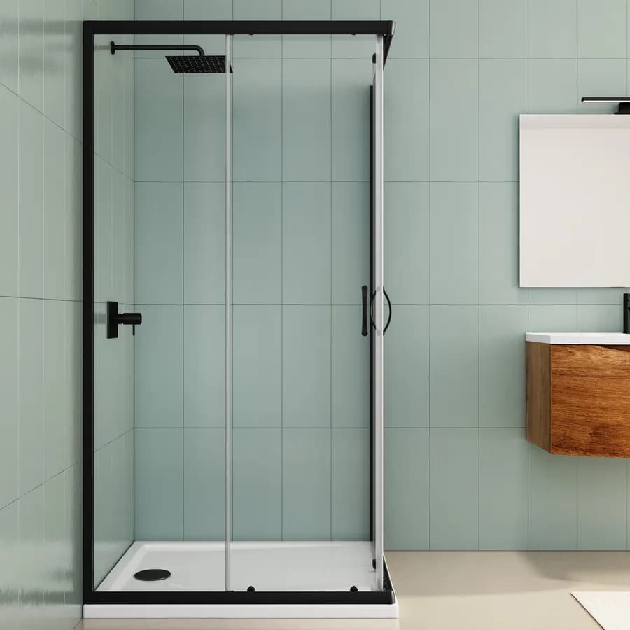 Box doccia 70X100 cm scorrevole con vetro trasparente e profilo nero opaco 185h - Lite