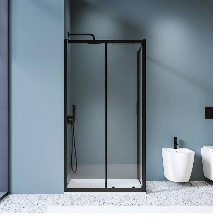 Box doccia 70x100 cm scorrevole in vetro temperato 6 mm trasparente 185h e profilo nero - Young