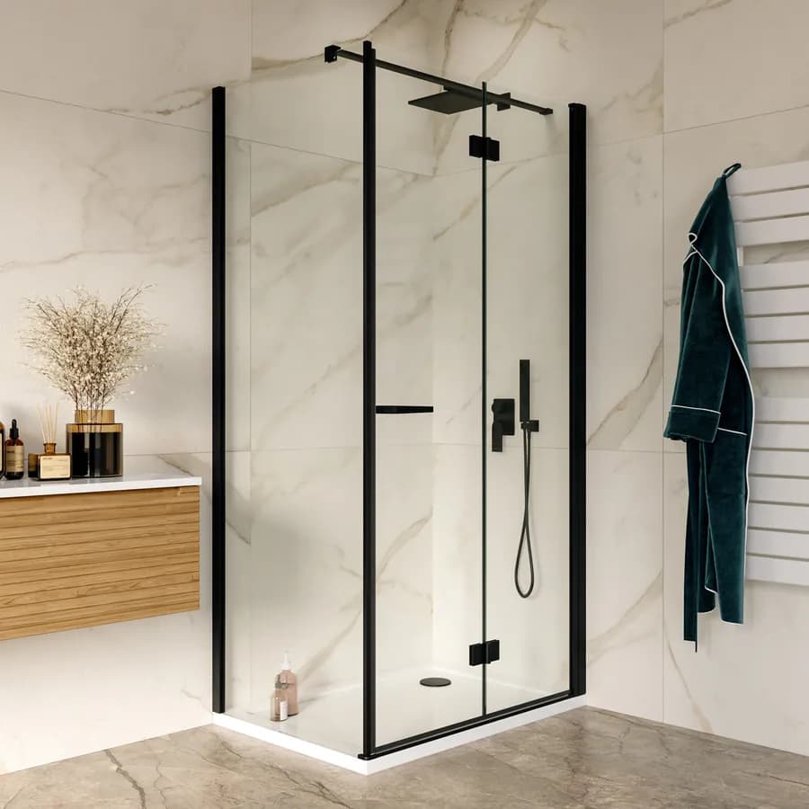 Box doccia 70x105 cm a soffietto vetro anticalcare trasparente e profilo nero opaco 195h - Flexy