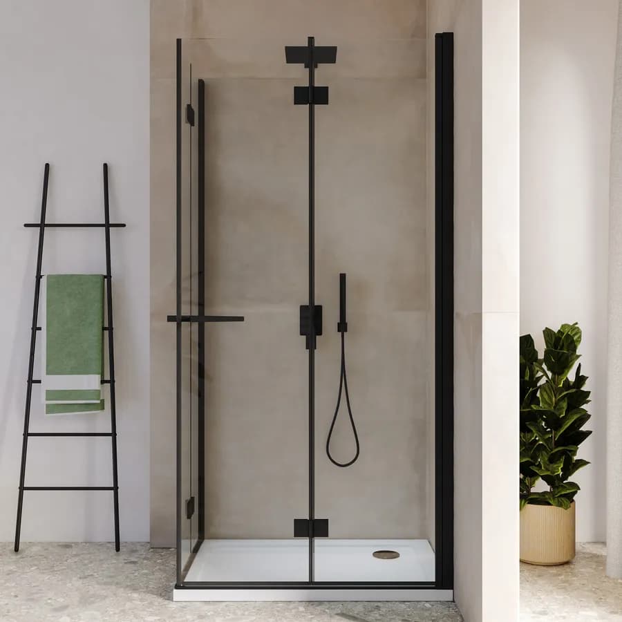 Box doccia 70x105 cm doppio soffietto vetro anticalcare trasparente e profilo nero opaco 195h - Flexy