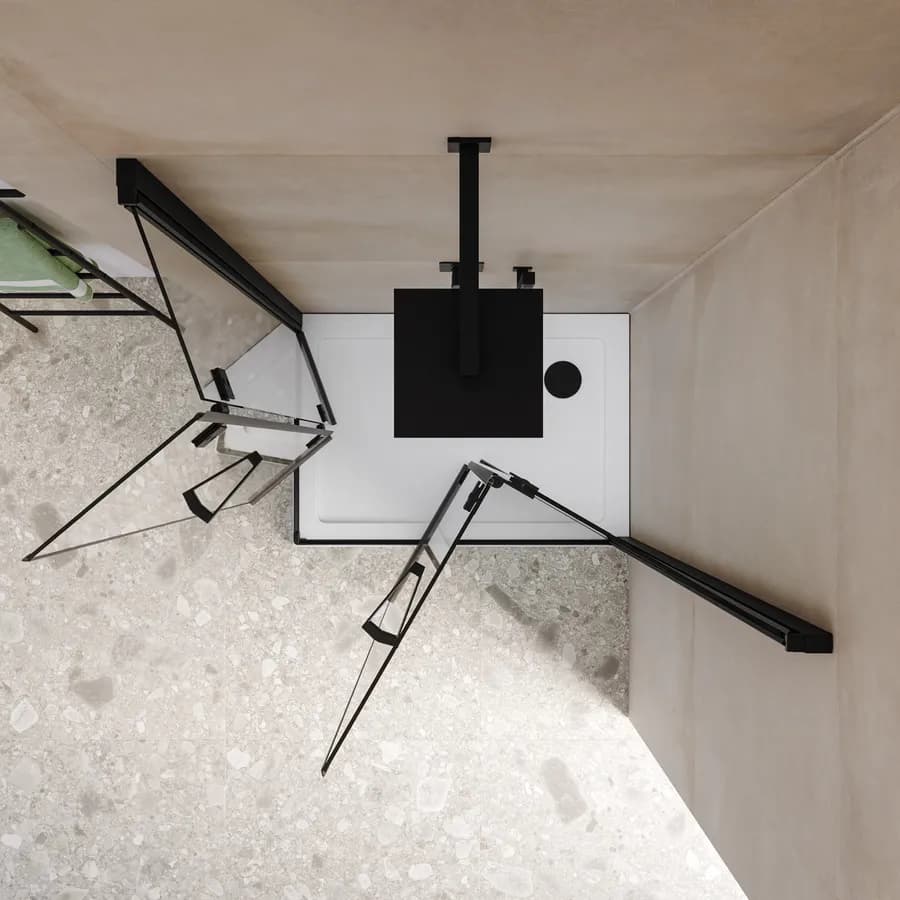 Box doccia 70x105 cm doppio soffietto vetro anticalcare trasparente e profilo nero opaco 195h - Flexy