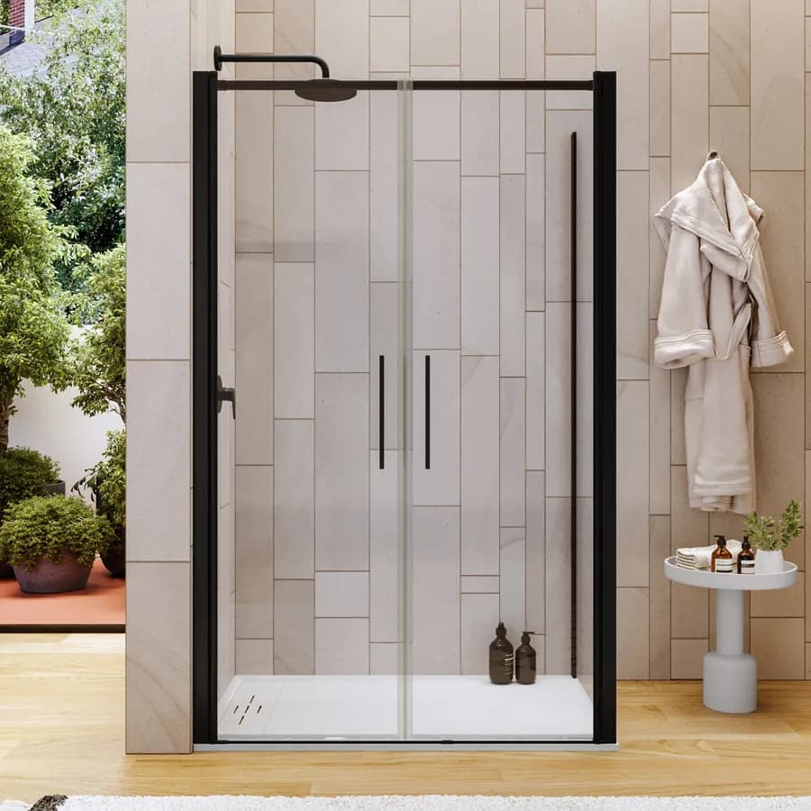 Box doccia 70x120 apertura saloon con vetro anticalcare trasparente e profilo nero 195h - Lost